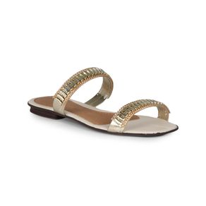 Tamanco Rasteiro Feminino Bruna Rocha Apliques Metalizados Dourado Menor preço em Tamanco Rasteiro Feminino Bruna Rocha Apliques Metalizados Dourado