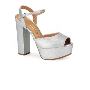 sandalias prata salto grosso
