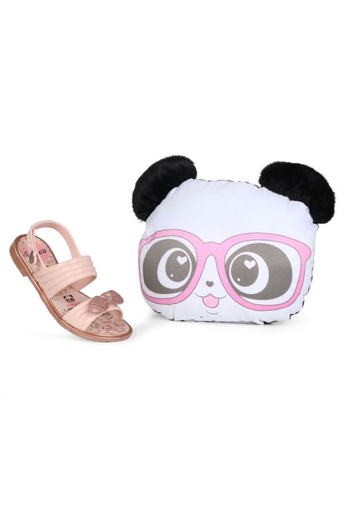 Sandália Infantil Luluca Panda Love com Laço + Almofada Panda Pink