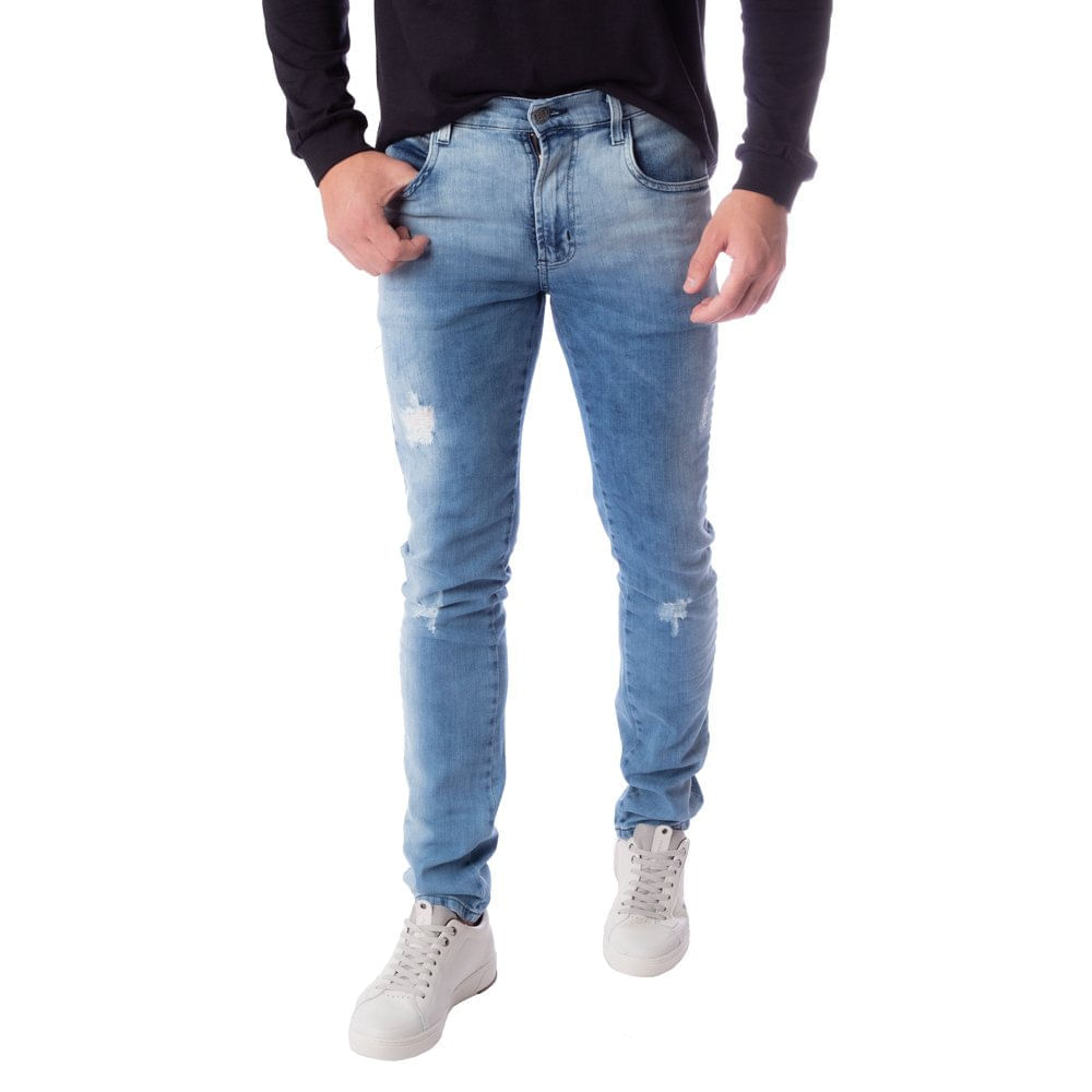 Calça Jeans Masculina Max Denim Slim Premium Puídos Azul