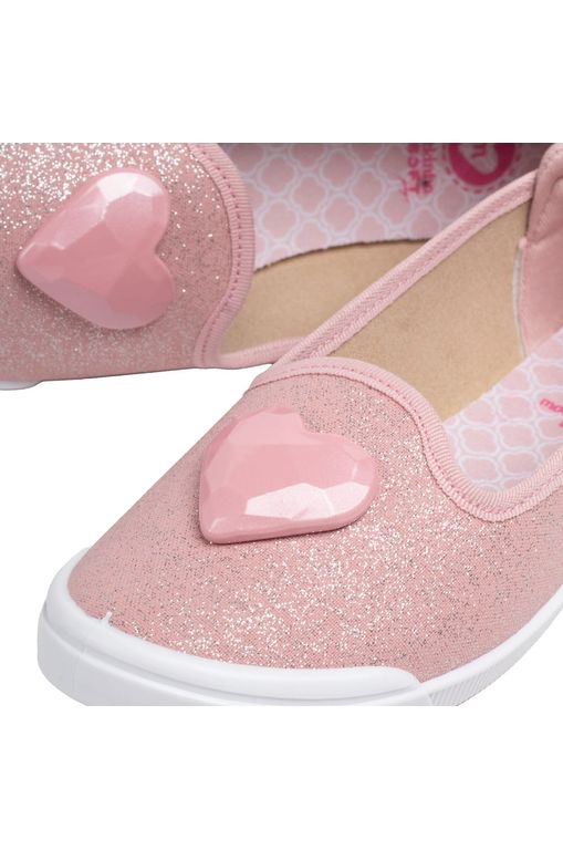 Sapatilha Infantil Molekinha Glitter Coração Rosa Passarela