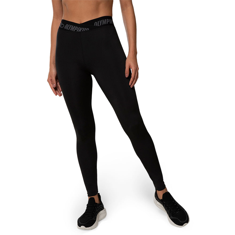 Legging fitness feminina preta com cós cruzado action