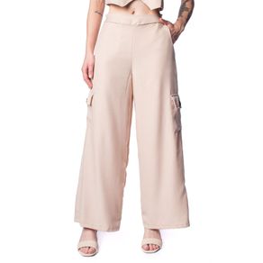 Calça Pantalona Feminina Trilhos Urbanos com Bolso Cargo Bege Menor preço em Calça Pantalona Feminina Trilhos Urbanos com Bolso Cargo Bege