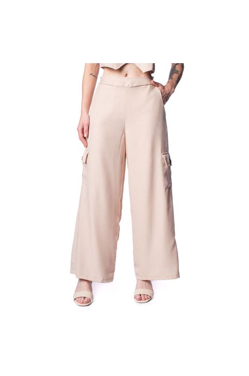 Calça Wide Leg Cargo Tendência Bolso Tecido Pantalona Moda