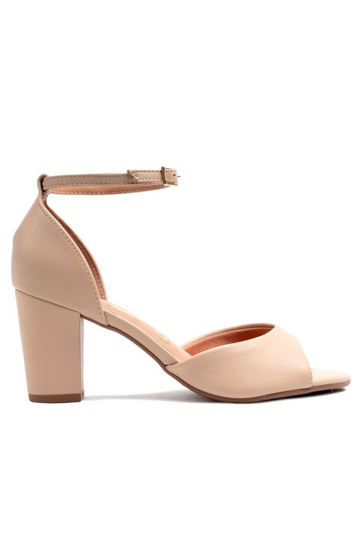 Sandália Feminina Vizzano de Salto Bloco Médio Bege Passarela