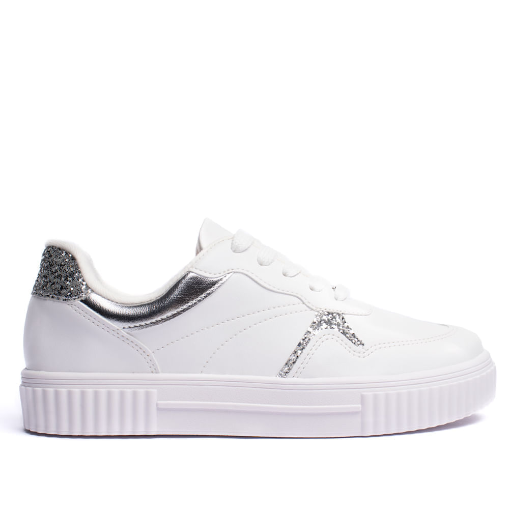 Tênis Feminino Vizzano com Detalhe em Glitter Branco/prata