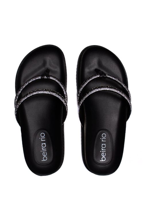 Chinelo Feminino Beira Rio Flatform de Dedo com Strass Preto