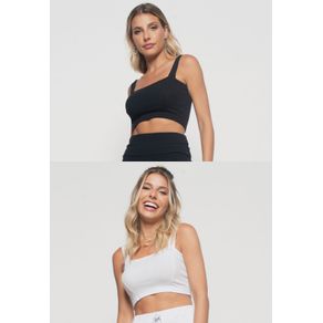 Kit 2 Croppeds Top Faixa Comfy Malha Canelada Preto e Branco Menor preço em Kit 2 Croppeds Top Faixa Comfy Malha Canelada Preto e Branco